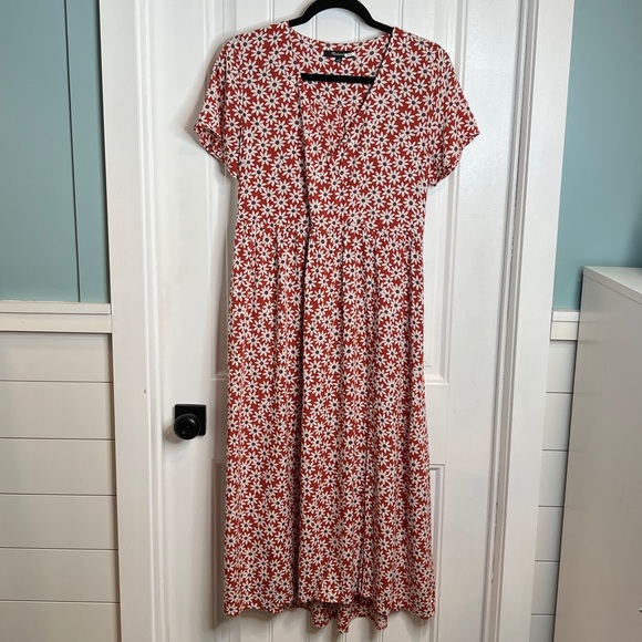 Madewell Rust Red/White Floral Women's Midi Dress. Size Small. - Picture 3 of 14